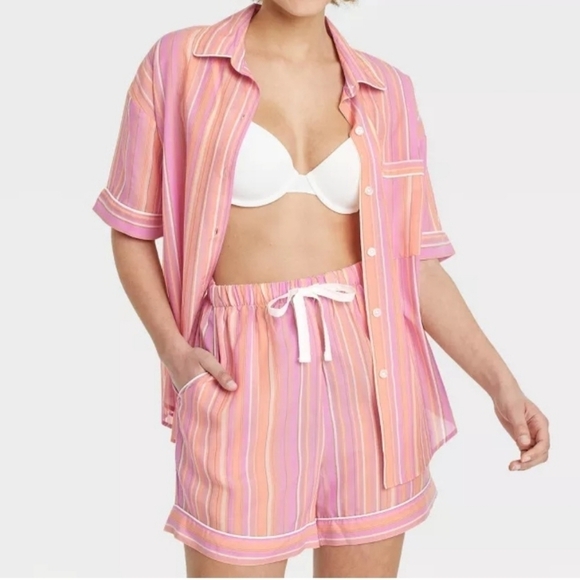 Stars Above Striped Pajamas Shirt & Short Set Multicolor Size Medium - Picture 2 of 14